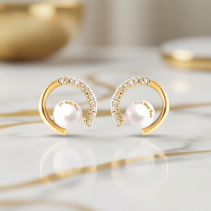 Boucles d'oreilles Huggie en or blanc E3274 avec perle de culture et sertissage en diamant, bijoux minimalistes pour femmes - Product Image 2