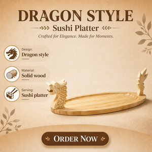 Bandeja de <span class=keywords><strong>Sushi</strong></span> de Bambú Tallada a Mano de Lujo con Diseño de Barco Dragón, Plato de Sashimi de Arte Oriental para Restaurantes y Eventos de Alta Gama - Product Image 2
