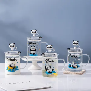 Zogifts 2024新款卡通熊猫个性吸管玻璃测量3D设计比例咖啡杯马克杯带盖和吸管