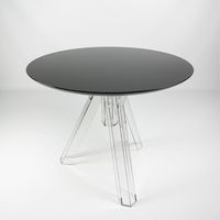 Table à manger ronde transparente en polycarbonate Ometto Design, plateau noir, assemblée, diamètre 90/120 cm, modèle OMT100ENN