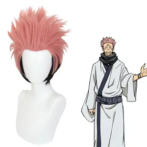 Parrucca Jujutsu Kaisen di alta qualità Cosplay 30cm fumo corto rosa & nero Yuji Itadori Anime Peluca sintetico resistente al calore parrucca capelli