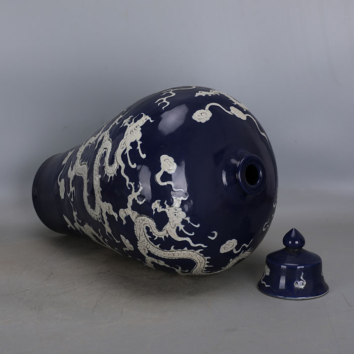 【じいちゃんのコレクション】青緑色 陶器 花瓶 透かし彫り ドラゴンの取っ手 青銅器風 特殊新合金製 瑞峰作 金属工芸 双耳 鳳凰柄 花器 花瓶