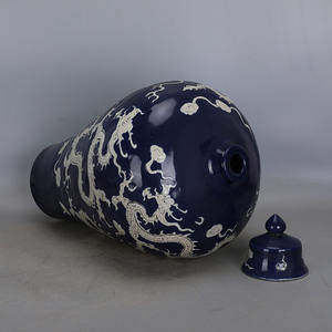 Pot de gingembre en céramique, pot de collection, en porcelaine émaillée bleue, sculpté à la main, exquise, de la dynastie chinoise, - Product Image 5
