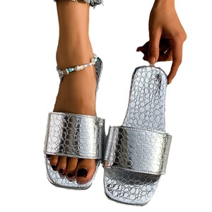 Pantuflas de mujer de talla grande con estampado de piedra, punta cuadrada, estilo casual y sencillo, novedad de verano 2025, para playa Cool231 231 - Product Image 5