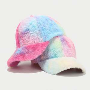 Gorro de Béisbol de Pelo Sintético con Estampado Tie Dye Ombre, a la Moda para Mujer, Novedad de Invierno - Product Image 3