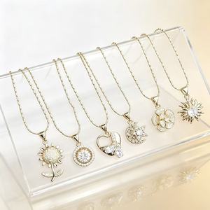 Luxury 18K Gold Plated CZ <b>Crystal</b> Pendant Necklace for Women Elegant Sunflower Heart Star <b>Moon</b> Flower Charm Jewelry Wholesale - Product Image 2