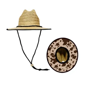 Realbond cappello da bagnino di moda isola adorabile cappello estivo per bambini in paglia naturale con stampa mucca