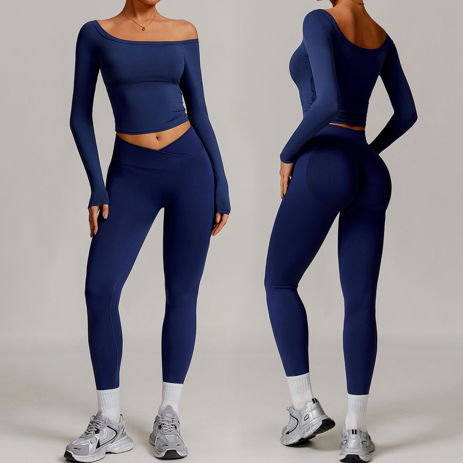 Y-TZ5036-4 Wholesale New Comfortable Long Sleeve Tops Breathable Fitness Running Yoga Pants High Quality Gym 2-Piece Set