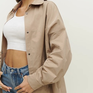 Vente en Gros Manteaux Courts <span class=keywords><strong>Kaki</strong></span> Personnalisé Surdimensionné Épaule Dénudée Vestes à Col Manteaux pour Femmes - Product Image 4