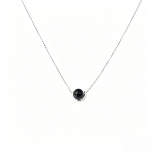 S925 Sterling Silver Black Agate <b>Necklace</b> Ball Pendant Bezel Setting Everyday Wear Fine Jewelry - Product Image 5