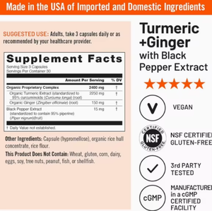 Kurkuma Curcumine Capsules met Gember & Zwarte Peper Extract - 2250mg, 90 Veganistische Capsules, Glutenvrij - Product Image 4