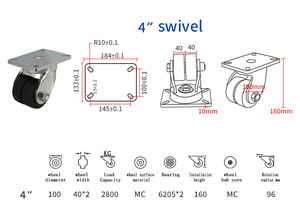 Laden von 2800kg <span class=keywords><strong>Super</strong></span> Heavy <span class=keywords><strong>Duty</strong></span> Eisen/Stahl-Kern-Nylon-Lenkrädern mit geringer Schwerkraft 4-Zoll-Industrie-Doppelrollen OEM-Unterstützung - Product Image 6