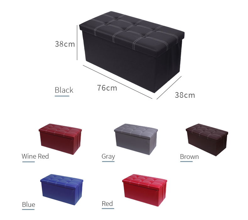 Large-capacity Folding Storage Stool With Buttons Storage Bench  For Bedroom Leather Ottoman