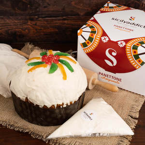 Panettone Artigianale Sicilyaddict 1kg, Cassata con Ricotta, Set Regalo Natalizio con Sacchetto per Decorazioni - Product Image 1