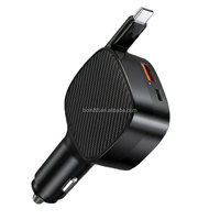 Chargeur de téléphone portable super rapide 60W avec câble rétractable, adaptateur de chargeur de voiture multi USB Type-C PD 3.0 pour iPhone