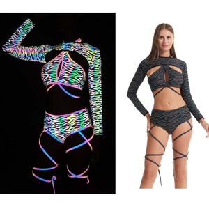 Piel de serpiente Arco Iris patrón reflectante estampados mujeres Sexy Halter Top Tanga Bikini Split triángulo traje de baño trajes de baño - Product Image 5