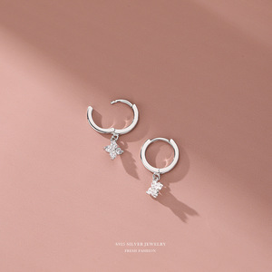 925 <strong>Sterling</strong> <strong>Silver</strong> Cubic Zirconia Four-leaf Clover Shaped <strong>Earrings</strong> <strong>Hoops</strong> Personalized Minimalist Style for Women - Product Image 5