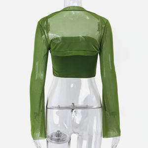 Ästhetische Vintage Frauen 2-teilige Sets Träger loses Tanktop Sexy Mesh Sheer Flare Langarm Schal Street Outfit - Product Image 6