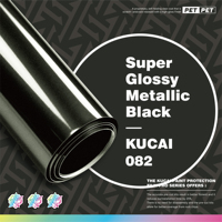 KUCAI 1.52*17m Stiker Bodi Mobil Berbahan PET, Dapat Diperbaiki, Super Glossy, Vinyl Hitam Metalik