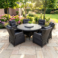 Ensemble de table et chaises de salle à manger en rotin tressé imperméable pour l'extérieur avec 6 fauteuils rembourrés, meubles de luxe pour jardin, patio, bord de piscine, parc