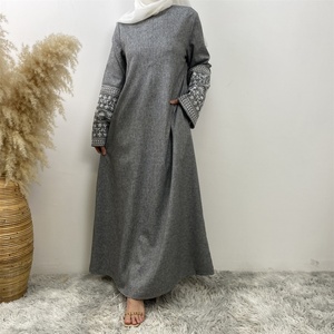 6797#B New Dress Front Zipper Linen Fabric Popular Embroidery Sleeves With Pockets Classy Muslim Islam Ladies Latest Dress - Product Image 3