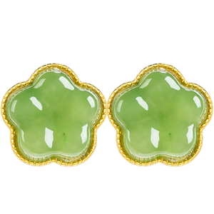 Spinach green natural jade material and jadeite lotus flower ear pendants of genuine S925 <b>silver</b> set with jade - Product Image 2