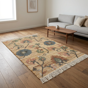 Alfombra Floral con Flecos, Decorativa, para Sala de Estar, Dormitorio, o como Adorno para Sofá - Product Image 3