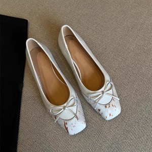 White Square Toe Ballet Flats <b>With</b> <b>Bow</b> Decoration Animal Print Genuine Leather Slip-On Flat <b>Shoes</b> All Seasons Women's - Product Image 2