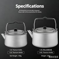Bouilloires et théières chinoises Tiartisan en titane 0,6L/1L, portables pour le camping, la randonnée, les pique-niques, les barbecues en plein air