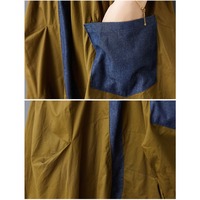 Jupe ballon décontractée plissée asymétrique taille élastique en jean olive patchwork couleur contrastante pour femme, collection été 2026, vente en gros