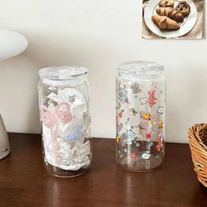 Copo de Vidro Borossilicato de 16oz com Design de Laço e Canudo, Copo de Cola Resistente ao Calor para Bebidas Frias - Product Image 1