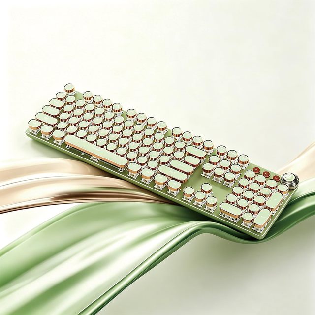 OEM ODM Retro Typewriter Mechanical Keyboard Green 104 Keys Round Keycaps with LED Backlit Wired USB for PC and Laptop