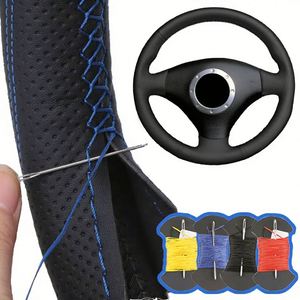 Housse de volant de voiture universelle en cuir cousue à la main, style sport, 38 cm 40 cm, design personnalisé Dianshi, haute qualité, 3 branches - Product Image 5