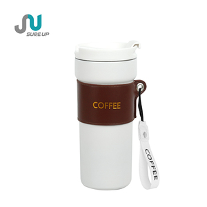 Tazza da Caffè <span class=keywords><strong>Vintage</strong></span> in Pelle 500ml con Coperchio e Cannuccia, Bocca Larga in Acciaio Inossidabile, Bianco Opaco Marrone per Ufficio, Caffetteria, Pendolarismo - Product Image 2