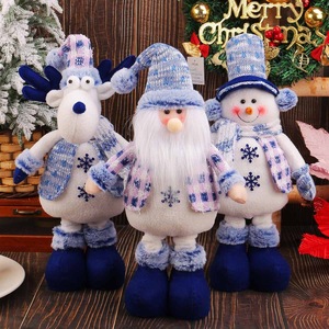 Décoration de Noël : Père Noël bleu, rennes, sapin de Noël, bonhomme de neige, poupée bébé créative extensible en fourrure, support en tissu - Product Image 4