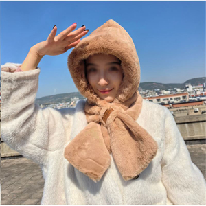 Sombrero integrado a prueba de viento con protección auditiva de lana gruesa para Otoño e Invierno para <span class=keywords><strong>mujer</strong></span> con bufanda, calentador de <span class=keywords><strong>cuello</strong></span> con capucha - Product Image 3