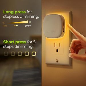 AUVON - Juego de 4 luces nocturnas LED enchufables, luz blanca cálida de 1600K, sensor de movimiento ámbar, del anochecer al amanecer, diseño retroiluminado regulable - Product Image 5