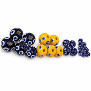 Cuentas de Vidrio Lampwork con Diseño de Puntos Azules, Cuentas Decorativas Redondas Azules, Amarillas y Negras para la Fabricación de Joyería, Suministros de Manualidades al por Mayor - Product Image 1