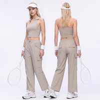 Ensemble de yoga personnalisé avec logo, 2 pièces, haut court et leggings taille haute pour femme, tenue de sport push-up, vêtements d'entraînement athlétiques