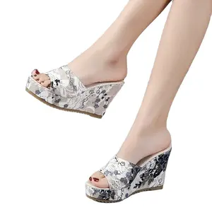 Finest Price Platform Wedges With Waterproof Table Flower Fish Mouth Slipper luxury home slipper
