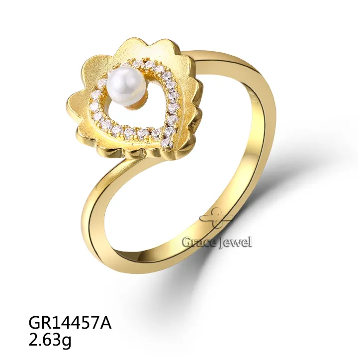 Grace Waterdrop Shape Flower Gold Plated 925 Silver Simple Pearl Engagement Rings
