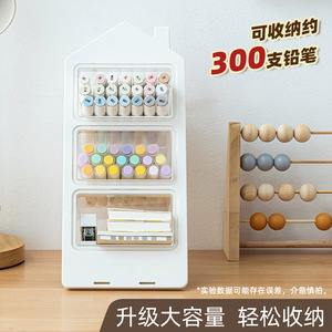 Multifunctional <b>Plastic</b> Pen Holder With Clear Compartments For Student Desktop <b>Storage</b> - Product Image 3