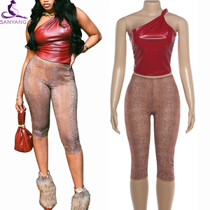 <strong>Sexy</strong> Women's Matching 2 Piece Set Pu <strong>Leather</strong> Stretch Crop Top and Pants <strong>Sexy</strong> Club Two Piece Set Leisure Women's <strong>Outfits</strong> 2026 - Product Image 1