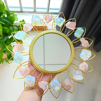 Pierres brutes naturelles enveloppées à la main, artisanat en cristal, pierres de guérison, miroir rond pour la décoration
