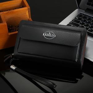 Sac à main long en cuir PU imperméable, style vintage géométrique, avec logo personnalisé, simple, pour homme, avec fermeture éclair, multi-couches, portable, pour affaires - Product Image 5