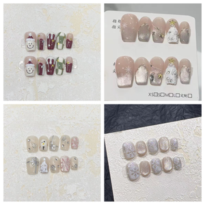 Navidad 10 Uds <span class=keywords><strong>uñas</strong></span> <span class=keywords><strong>postizas</strong></span> <span class=keywords><strong>de</strong></span> lujo Venta caliente francés hecho a mano acrílico Prensa en <span class=keywords><strong>uñas</strong></span> artificiales reutilizables para niñas - Product Image 5