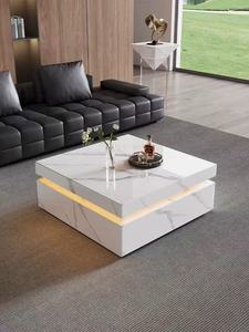 <span class=keywords><strong>Table</strong></span> basse moderne en bois noir et blanc brillant avec LED, <span class=keywords><strong>table</strong></span> centrale <span class=keywords><strong>carrée</strong></span> à LED - Product Image 2