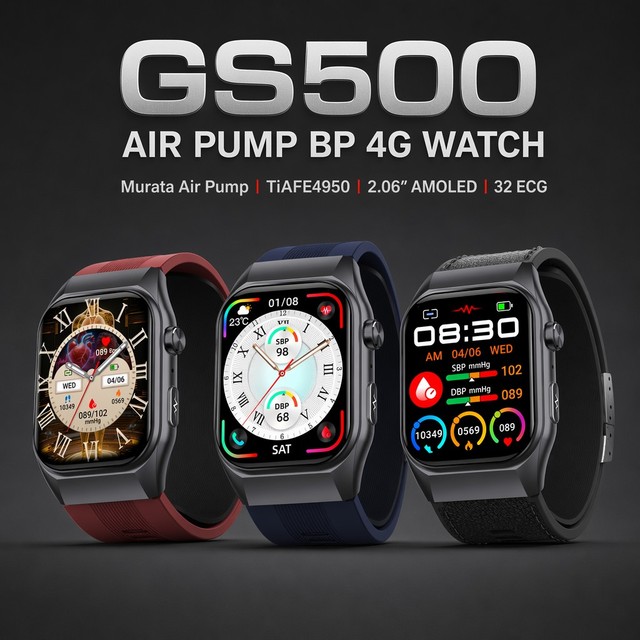 GS500 4G Smart Watch Air Pump Blood Pressure ECG AI 32 Diseases HRV EDA Sleep SOS Remote Care AMOLED Screen Smart Watch 2026