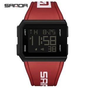นาฬิกาข้อมือดิจิตอลผู้ชาย Sanda 9003 สีแดง แฟชั่น กันน้ำ พร้อมปฏิทิน นาฬิกาปลุก สายซิลิโคน ฟังก์ชั่นหลากหลาย - Product Image 3