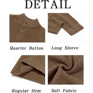 2025 hombres Waffle tejido cuarto botón suéter cuello alto Casual Henley estilo navideño para invierno patrón - Product Image 5